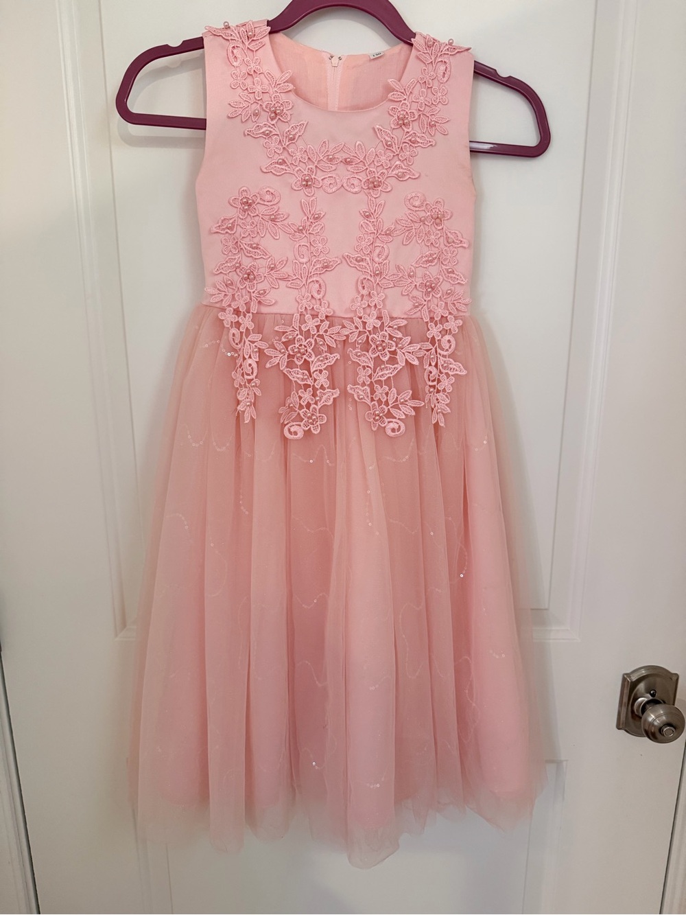 Girls' Pink Floral Lace Tulle Dress